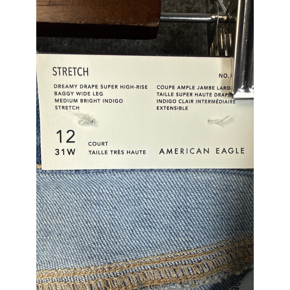 NWT American Eagle Baggy Wide Leg Jeans Women 12 Blue Super High Rise Flare Chic - Picture 12 of 16